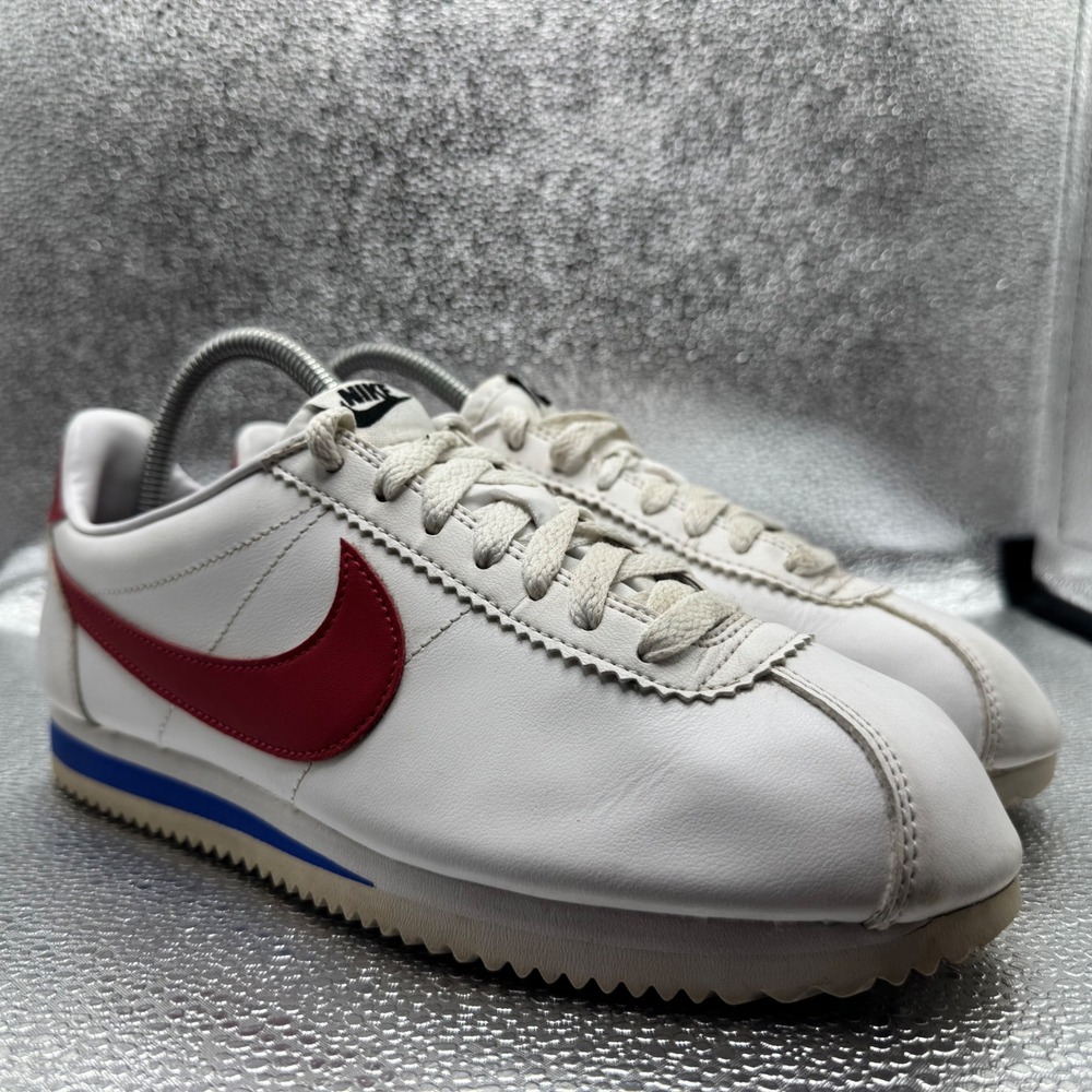 Size 8.5 Nike Cortez Basic Leather Womens White Red Blue Excellent 807471-103